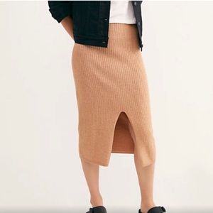 Free People Skyline Midi Skirt Beige